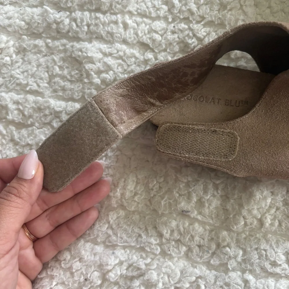 Chocolat Blu‎ Val Tan Suede Slingback Peep Toe Wedge Sandals Womens 8.5 Casual